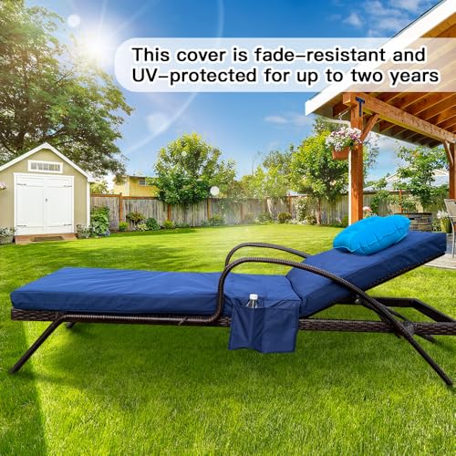 Replacement Covers for Outdoor Chaise Lounge Cushions, 80 x 26 x 3 Inch Patio Lounge Chair Cushion Covers–Waterproof, Fade-Resistant, with 2 Pockets & Inflatable Headrest (Cover Only) Navy blue