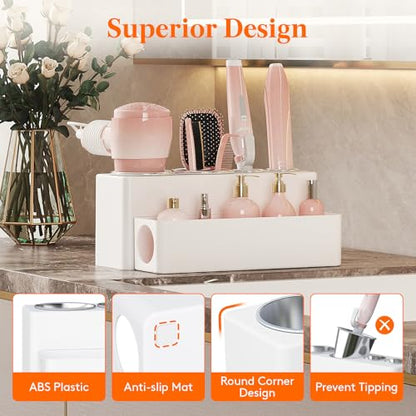 Lifewit Hair Tool Organizer Dryer Holder Countertop with 4 Cups, White | 4 Stainless cups Tools Organizer, Acrylic body Hair Product Storage for Curling Iron, Brush, Straightener, Bathroom