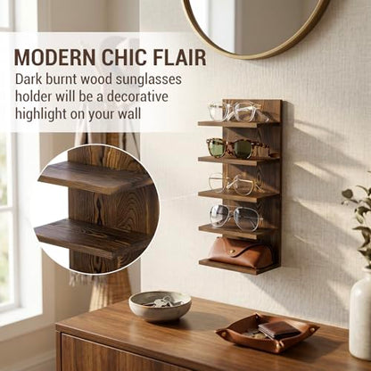 MyGift 5 Tier Sunglasses Organizer Stand Wall Mounted Eyewear Holder | Five Level Display, Space Saving Design, Retail Ready Showcase, Easy Access Storage, Stylish Eyewear Collection