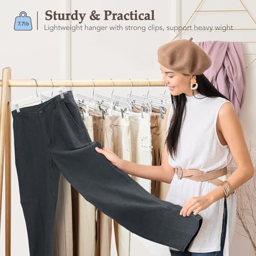 HOUSE DAY Clear Pants Hangers with Clips 10 Pack, 14'' Skirt Hangers | No-Mark Clip Hangers with Stronger Grip, Adjustable Clips for Jeans, Pants, Skirts and Shorts, Bulk Closet Hangers