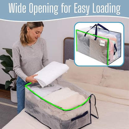 VENO 4 Pack Clear Extra Large Moving Bags & Storage Totes, Heavy Duty Organizer with Reinforced Handles & Strong Zippers for Clothes, College Dorm Essentials, Moving Supplies