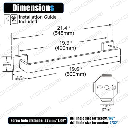 KOKOSIRI 20-Inch Single Towel Bar, Bathroom Kitchen Towel Holder, Wall Mounted SUS304 Stainless Steel Towel Rack 2 Pack, Matte Black, B4003BK-L20-P2