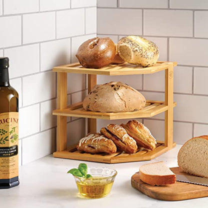 Plate Organizer for Cabinet, Corner Shelf, Bamboo 3-Tier Kitchen Organizer | Kitchen Cabinet Organizer, Corner Countertop Shelf, Holds Plates Bowls Mugs Cups, Kitchen Organization, Plate Rack Shelf