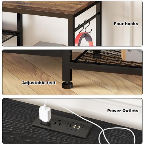 YGEOMER TV Stand for Tvs Up to 50 Inch, Entertainment Center with Power Outlet and Open Storage Shelves, TV Console Table for Living Room Bedroom, Black