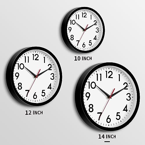 DAXSMY 14 Inch Wall Clock, Battery Operated Silent Non Ticking | Black analog clock; large easy-read dial for outdoor, classroom, living room, bedroom & bathroom; 1 AA battery (not included)