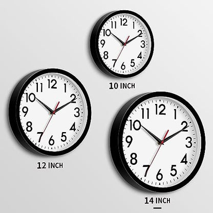 DAXSMY 14 Inch Wall Clock, Battery Operated Silent Non Ticking | Black analog clock; large easy-read dial for outdoor, classroom, living room, bedroom & bathroom; 1 AA battery (not included)