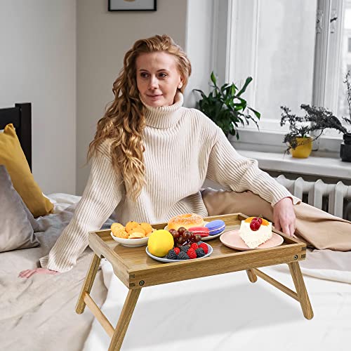 VaeFae Acacia Bed Table Tray, Wooden Breakfast Tray with Folding Legs, Bed Tray for Eating and Laptop, Eating Trays for Bedroom | Bed Trays for Eating and Laptop, Eating Trays for Bedroom, Sofa