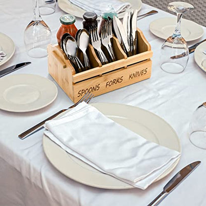 Bamboo Silverware Caddy Organizer - 4 Compartment... (Brown | Bamboo)