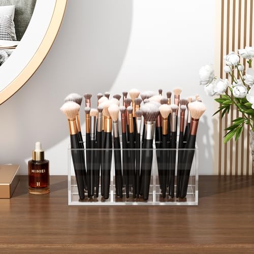 Clear Makeup Brush Holder Organizer Acrylic 6-Slots Cosmetic Brushes Storage Organizer for Vanity Countertop