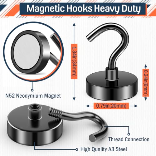 FINDMAG Magnetic Hooks for Cruise Cabins, 20 Pack 50LB+ Black Magnet Hooks | Strong Neodymium Magnets with Hooks for Hanging, Locker, Grill, Fridge, Classroom, Kitchen, Cruise Essentials 2026