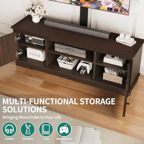 YITAHOME Farmhouse TV Stand with Mount for 70" TVs, Living Room, Espresso | Entertainment Center with Adjustable Mount for 32-70 Inch TVs, for Living Room, Adjustable Shelf, TV Cabinet Media Console