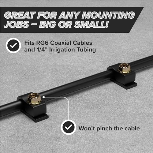 THE CIMPLE CO Single Cable Clips with Screws - 1/4 Inch Coaxial Cable Clamps Outdoor - Exterior Cord Management for Coax, CAT Ethernet, Electrical Wire - Screw Clamps for Wires - 100 PCS, Black