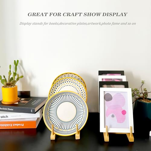 2 Pack Plate Stands for Display, 5-Tier Wooden Plate Rack Organizer | Plate Holder, Tabletop Display Stand for Book, Art Print, Photo, Puzzle, Magazine, Platter and Craft Show Vendor Booths