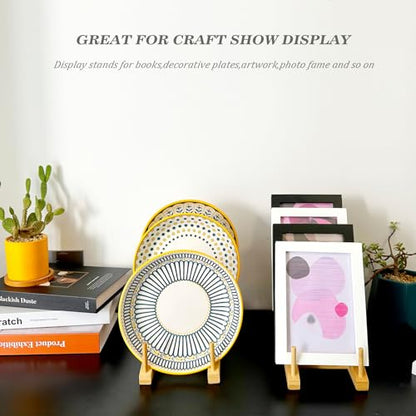 2 Pack Plate Stands for Display, 5-Tier Wooden Plate Rack Organizer | Plate Holder, Tabletop Display Stand for Book, Art Print, Photo, Puzzle, Magazine, Platter and Craft Show Vendor Booths