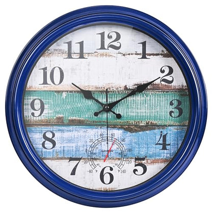 Large Outdoor Clock Waterproof with Thermometer Vintage Rustic Coastal Clock for Pool Garden Patio (16 Inch)