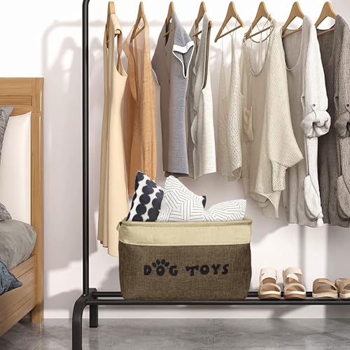 PET ARTIST Dog Toy Basket, Large Collapsible, Brown, M: 15"x11"x9" | Dog Toy Bin Box, Comfortable Handles, Large Pet Toy Storage Organizer, For Accessories, Toys, Coat & Clothing, Blanket Leash