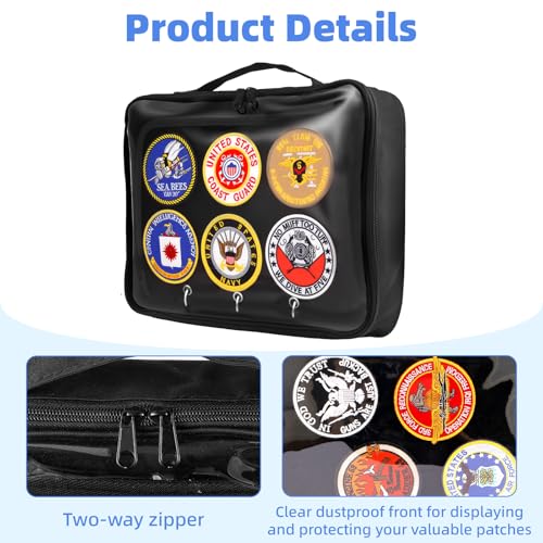 Patch Display Case, 6-Page (12-Side) Flip-Page Patch Book Storage Bag for Military, Police and Velcro Patches, Dustproof Tactical Nylon Patch Organizer with Transparent Front (Black, 12.5x10in)