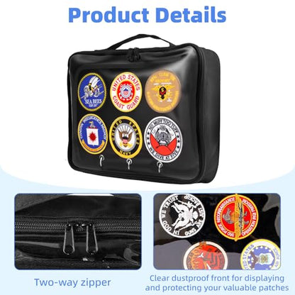 Patch Display Case, 6-Page (12-Side) Flip-Page Patch Book Storage Bag for Military, Police and Velcro Patches, Dustproof Tactical Nylon Patch Organizer with Transparent Front (Black, 12.5x10in)