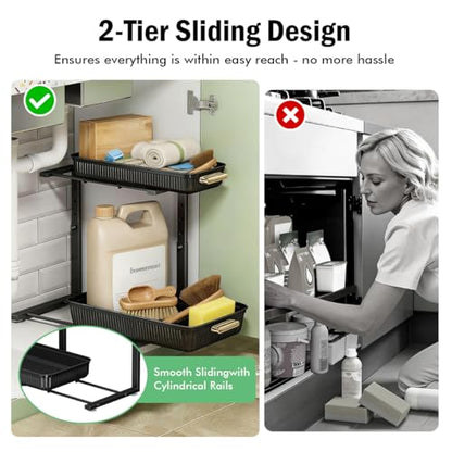 Under Sink Organizer - 2 Pack Multi-Purpose Pull-Out Storage Shelf | Slide out Pull out Cabinet Organizer Shelf, Storage for Kitchen Bathroom
