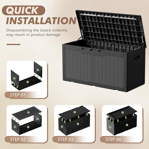 Devoko 100 Gallon Deck Box Waterproof Outdoor Storage Box with Cushion | Resin Large Outdoor Storage Bench Cabinet Lockable for Outside, Patio Furniture, Garden Tools