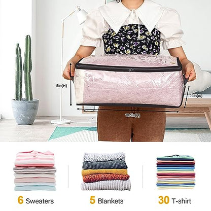 Fixwal Blanket Storage Bags 2 Pack Plastic Clothes Closet Organizer Clear | Clear Plastic, Zippered Closure, for Clothes Comforters Sweaters Blankets Sheets and Toys, Closet Storage