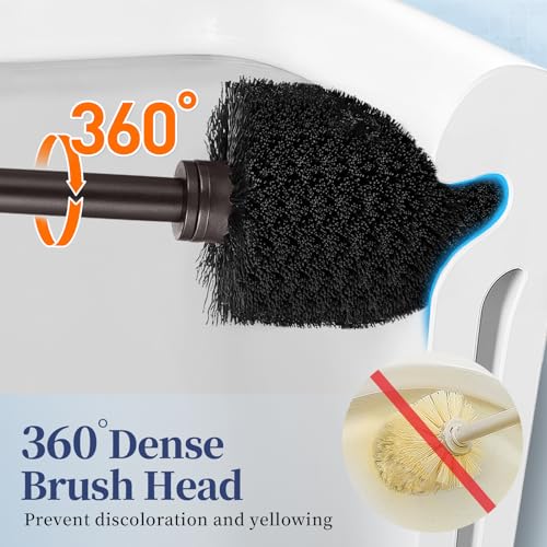 HAMITOR Toilet Bowl Brush Holder Set: 2 Pack Modern Deep Cleaning Bathroom Toilet Scrubber with Caddy for rv - Rim Decorative Accessories Cleaner Brushes for Toilet - Bronze1