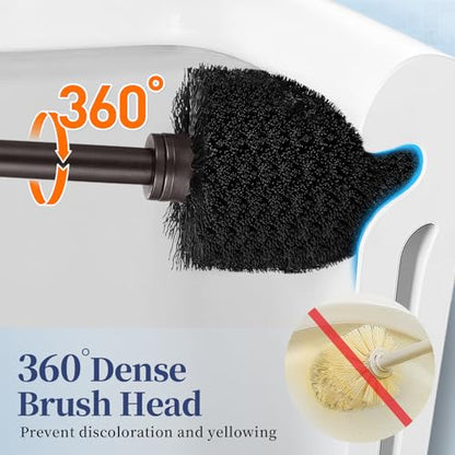 HAMITOR Toilet Bowl Brush Holder Set: 2 Pack Modern Deep Cleaning Bathroom Toilet Scrubber with Caddy for rv - Rim Decorative Accessories Cleaner Brushes for Toilet - Bronze1