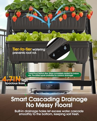 5-Tier Vertical Garden Bed Planter Boxes with Drainage System & Storage Space, Freestanding Vertical Garden Planter with 5 S-Hooks for Plants Vegetables Flowers Herbs in Garden Patio Yard