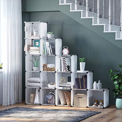 C&AHOME 16 Cube Storage Organizer Cube Shelves Units Storage Cubes, White | Plastic DIY Closet Organizer, Stackble Modular Closet Storage Shelves Ideal for Home, Bedroom, 48.4" L × 12.4" W × 48.4" H