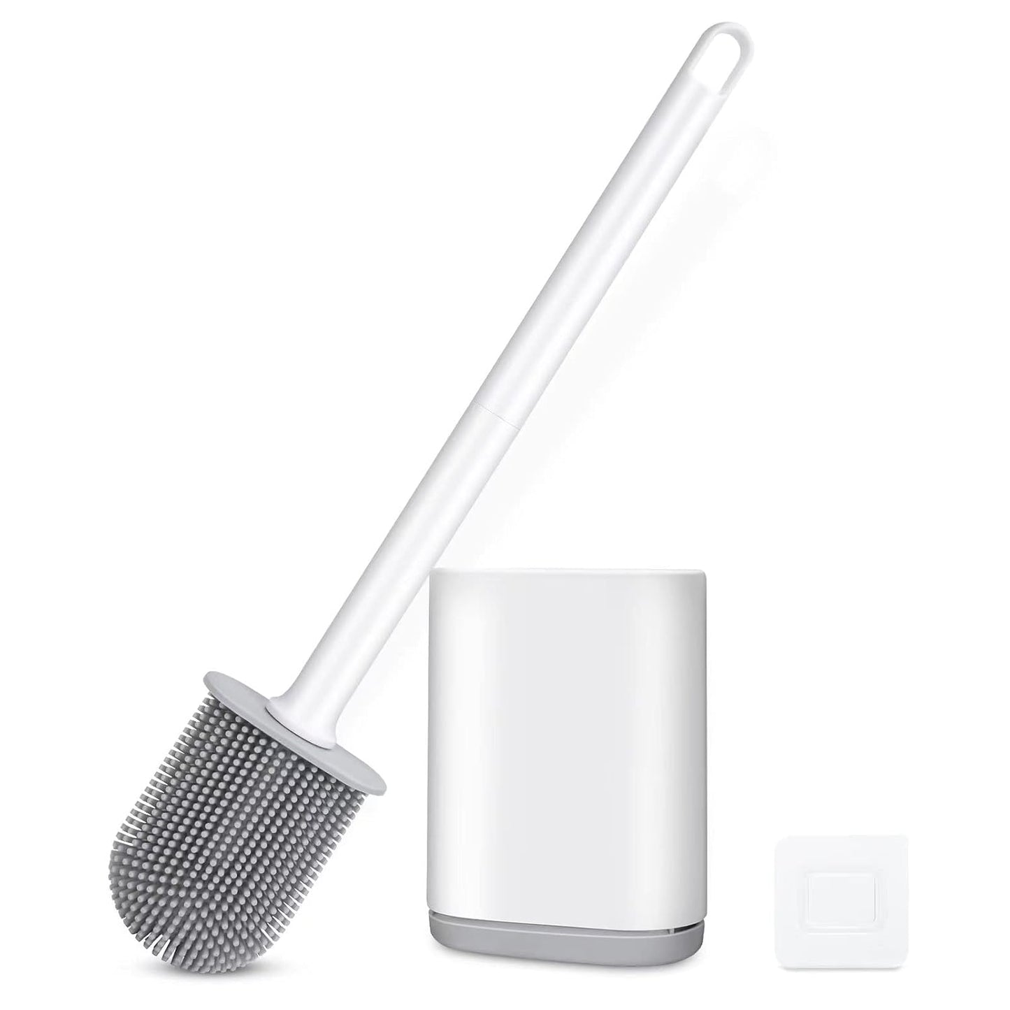 Silicone Toilet Brush and Holder, Wall Mounted No Rust Problem White | TPR Small and compact Flex Flat head Scrubber Ergonomics Modern Cute Bendable Matte Hidden Bathtub