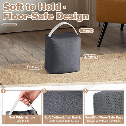Weighted Door Stopper 5.5 lb - Heavy Duty Fabric Door Weight with Handle, Non-Slip Floor Safe Door Stop for Home, Office, Bedroom & Classroom, Includes 2 Bonus Draft Seal Strips