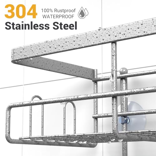 Hanging Shower Caddy Over Showerhead - Rustproof No Drill Shower Organizer | Includes Soap Holder and Hooks for Shampoo, Conditioner, and Bathroom Essentials with Quick Drainage Design