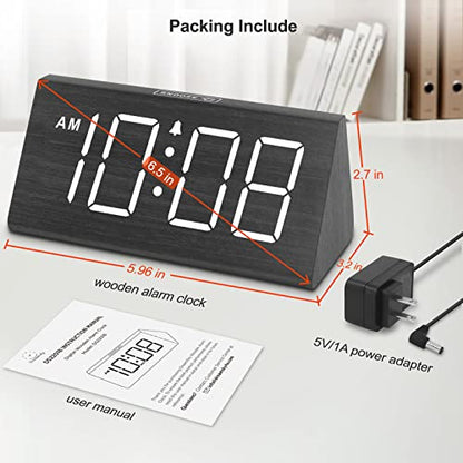 DreamSky Wooden Digital Alarm Clock for Bedroom Living Room, Large Numbers | Electric Desk Clock with USB Port, Loud Alarm for Heavy Sleepers, Adjustable Volume, Dimmer, DST, Wood Décor Gifts (Plug-in)