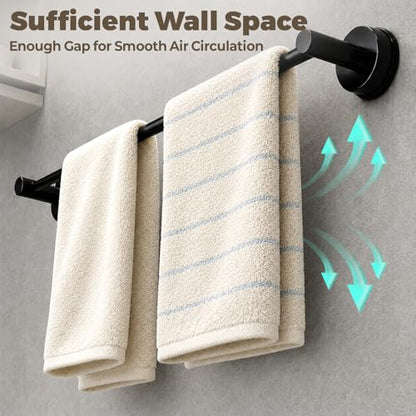 Adjustable Suction Cup Towel Bar – Towel Racks for Bathroom, 13.6-25 Inch, Stainless Steel Bathroom Towel Holder with 4 S Hooks, No Drill for Kitchen, Shower & Smooth Surfaces – Black