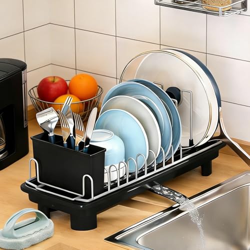 Compact Dish Drying Rack for Countertop, Small-Siz... (Black)