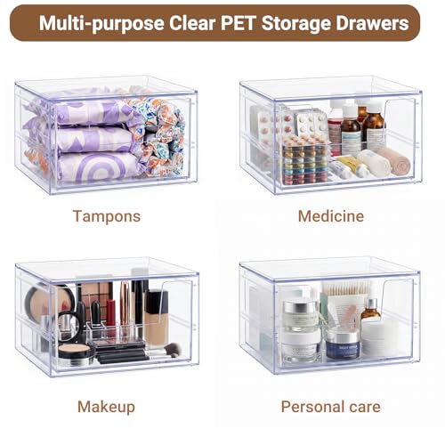 Disposable Face Towel Box with Drawer & U‑Shaped Opening – Clear Acrylic Dustproof Storage for XL Clean Skin Club, Holds 50+, for Bathroom & Vanity 1Pcs