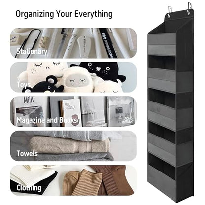 TYMENSH Black Over Door Organizer with 5 Large Clear Pockets and 6 Side Mesh Pockets, Anti-Tilt Hanging Door Storage for Closet, Bathroom, Nursery, Bedroom, Dorm, Toys, Cosmetics