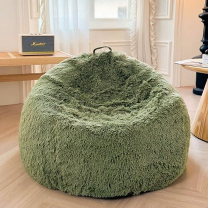 XeGe Comfy Bean Bag Cover(No Filler), Fluffy Stuffed Animal Storage Bean Bag Chair Cover for Bedroom Home Decor, Furry Fuzzy Bean Bag Cover for Adults Teens Kids, 100% Polyester, Anti-slip, Sage Green