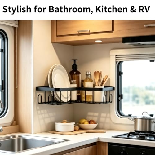 Shower Caddy 2 Pack, No Drilling Adhesive Bathroom Organizer Shelf Rack, Corner Shower Shelf with Hooks for Home Decor & Storage