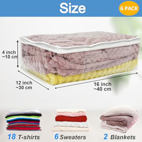 6Pcs Comforter Bag Blanket Storage Bag, Plastic Zipper Bags for Clothes | 16*12*4inch