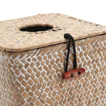 Seagrass Square Tissue Box Cover Woven Napkin Holder Decorative for Bathroom Farmhouse (Whitewash, 5.5 x 5.5 x 5.5 Inch)