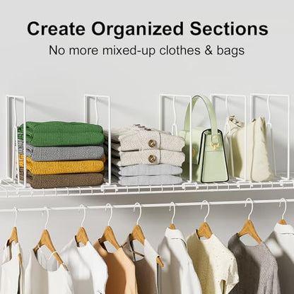 Wire Shelf Dividers for Closet: Tall 10.6in x Deep 12in, 8 Pack | Wire Rack Accessories - Adjustable Purse Organizer for Clothes Handbags - Metal Pantry Separators
