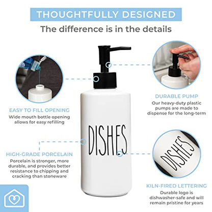 Porcelain 16oz Kitchen Soap Dispenser. Detergent Dispenser or Dish Soap Dispenser for Kitchen Sink. White Soap Dispenser, Modern Farmhouse Decor Dish Soap Pump for Kitchen Organization