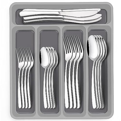 40-Piece Silverware Set with Organizer, EWFEN Heavy Duty Stainless Steel Flatware Set for 8, Food-Grade Tableware Cutlery Set, Utensil Sets for Home Restaurant, Mirror Finish, Dishwasher Safe