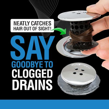 TubShroom Tub Drain Hair Catcher, Black Chrome – Protector and Catcher for Bathroom Drains, Fits 1.5” 1.75” Bathtub Shower Drains