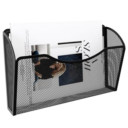 EasyPAG Wall File Organizer, Metal Mesh Hanging File Folder Holder for Letter/A4 Size Folders, Vertical Wall Mount Mail Sorter for Office Paperwork, Classroom, Black