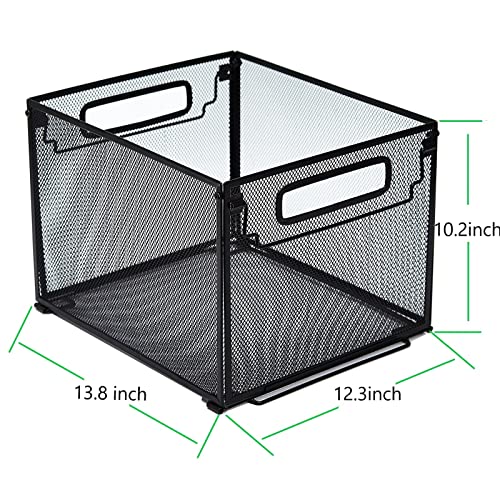 Letter Size Metal Hanging File Folder Organizer Crate Basket,Black | Mesh File Folder Holder & Filing Box with Handle,Stackable Rack for Office Supplies,Teacher Classroom & Home