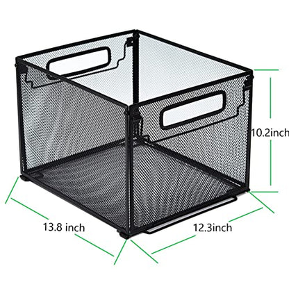 Letter Size Metal Hanging File Folder Organizer Crate Basket,Black | Mesh File Folder Holder & Filing Box with Handle,Stackable Rack for Office Supplies,Teacher Classroom & Home