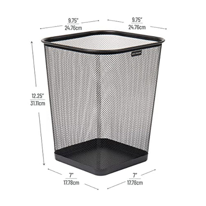 Mind Reader Mesh Trash Can, Waste Paper Basket, Square, Office, Metal Mesh, 9.75"L x 9.75"W x 12.25"H, Set of 2, Black