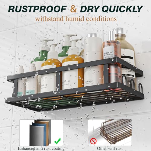 Shower Caddy Adhesive,No Drill Bathroom Organizer with Soap Holder,Large Capacity Rustproof Shelves for Inside Shower,Bathroom Organizers and Storage,Black